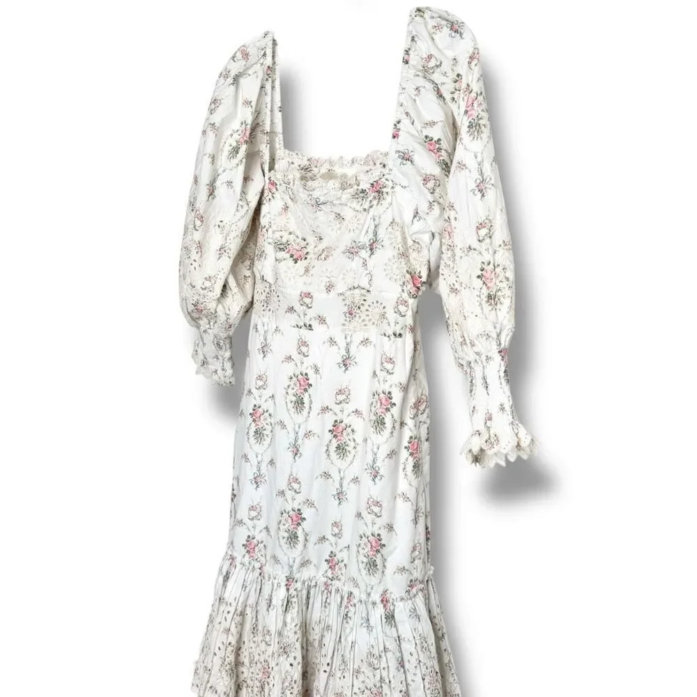 LoveShackFancy Toulon Midi Vanilla Kisses Embroidered Ruffle Dress Women’s Sz 6 - Picture 5 of 14
